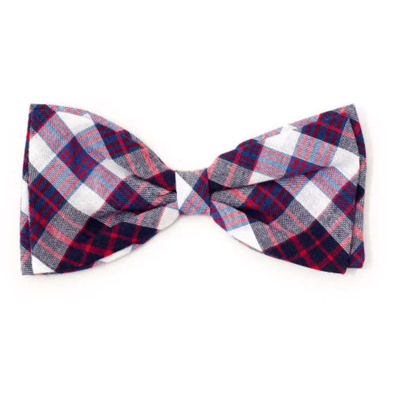 Madras Plaid Navy/Red/White Pet Dog Bow Tie Small
