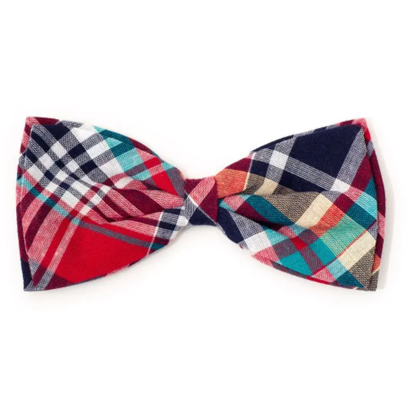 Madras Plaid Red/Navy/Multi Pet Dog Bow Tie Small