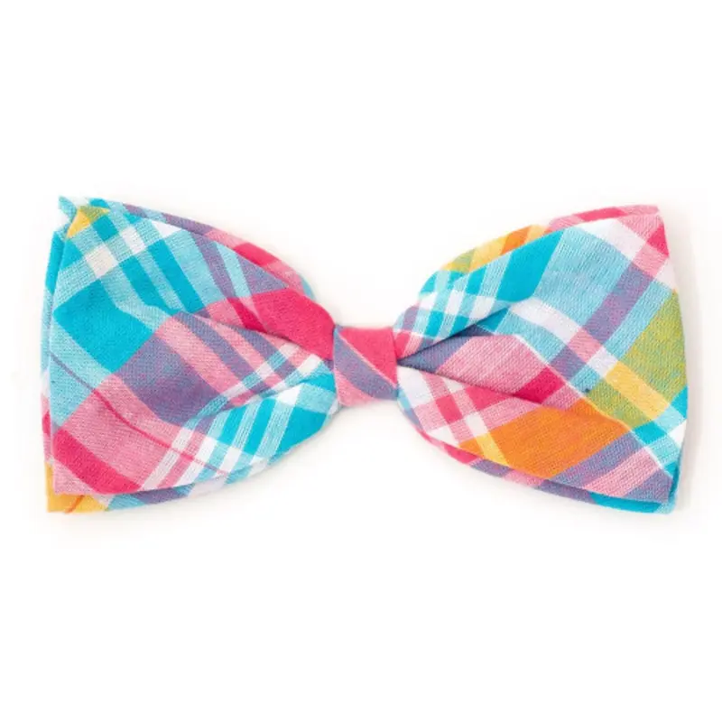 Madras Plaid Turquoise/Pink/Multi Pet Dog Bow Tie Small