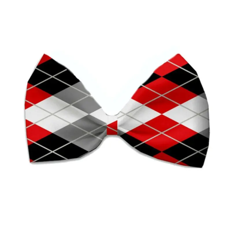 Red And Grey Argyle Pet Bow Tie Elastic - Necks 10 - 19 inches