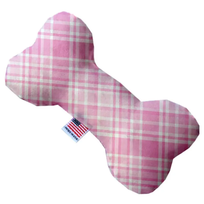Bone Dog Toy - Cupid Pink Plaid, 3 Sizes 6" Plush