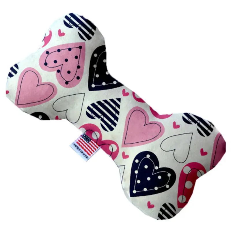 Bone Dog Toy - Mixed Hearts, 3 Sizes 6" Plush
