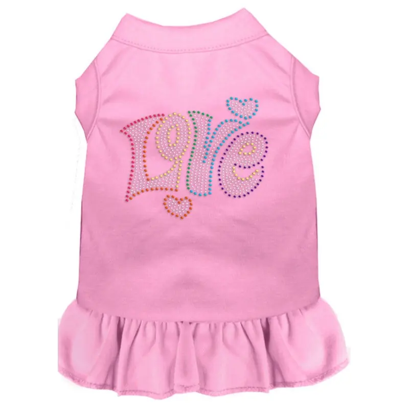 Technicolor Love Rhinestone Dog Dress - 10 Colors