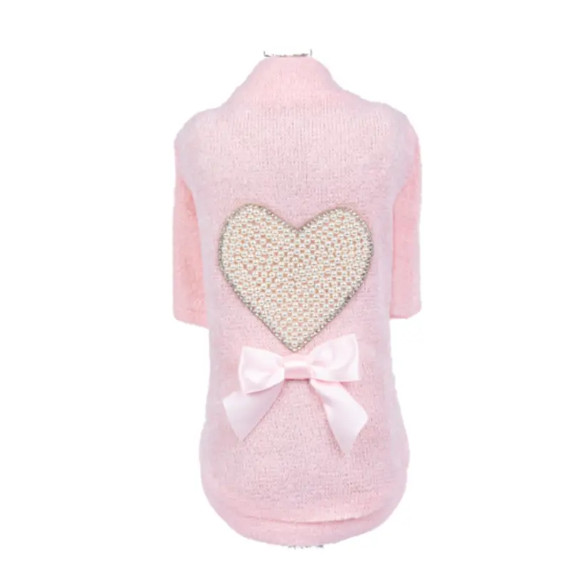 Pearl Heart Dog Sweater - Pink XXS