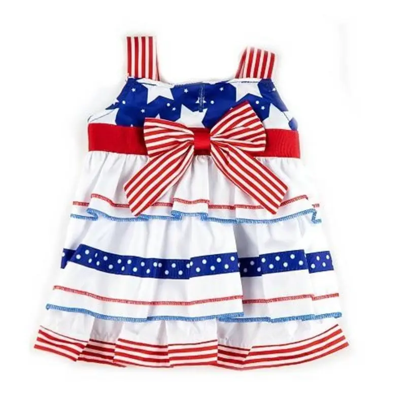 Americana Stars & Stripes Ruffle Dog Dress XS  - Sz 8