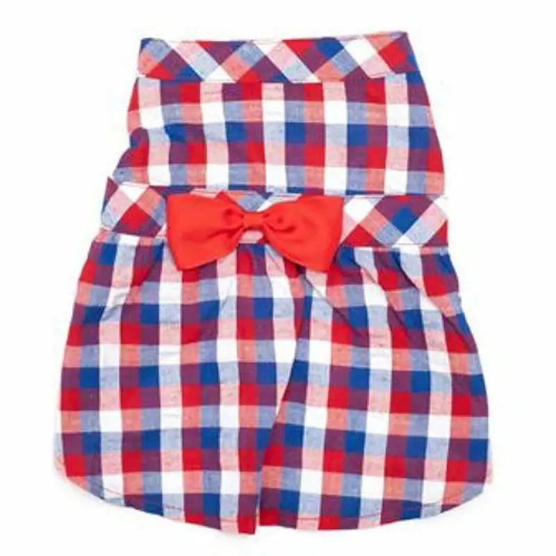 Red/White/Blue Check Pet Dog Dress - Small - Big Dog