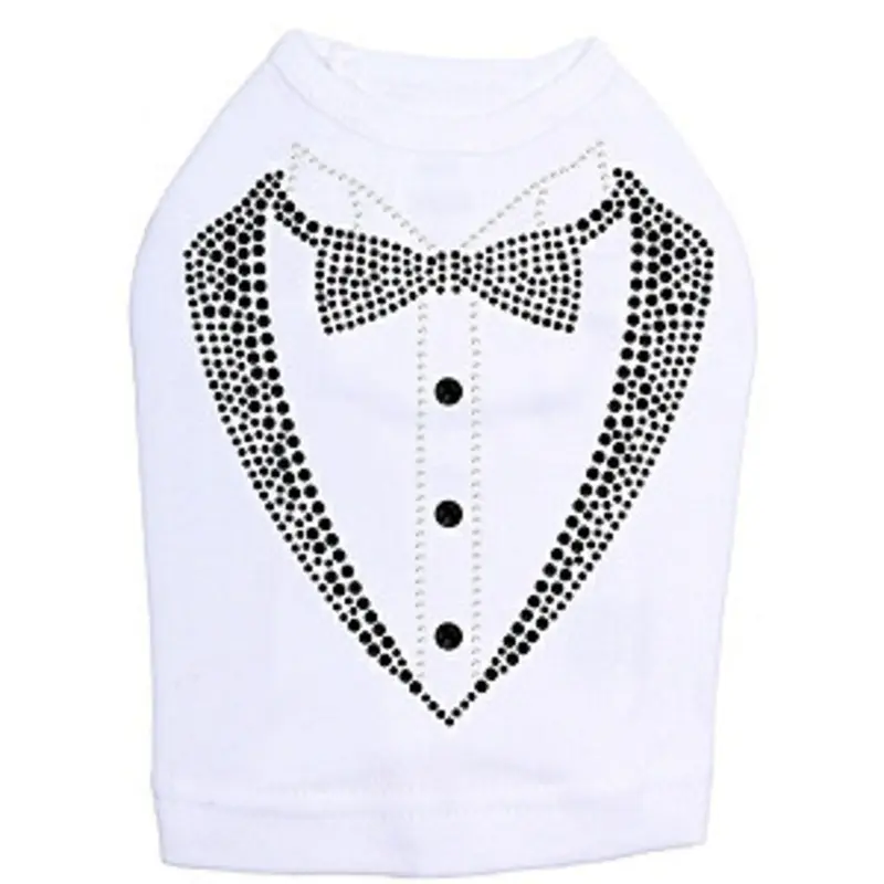 Tux Rhinestone Tank - White - Size Large Large