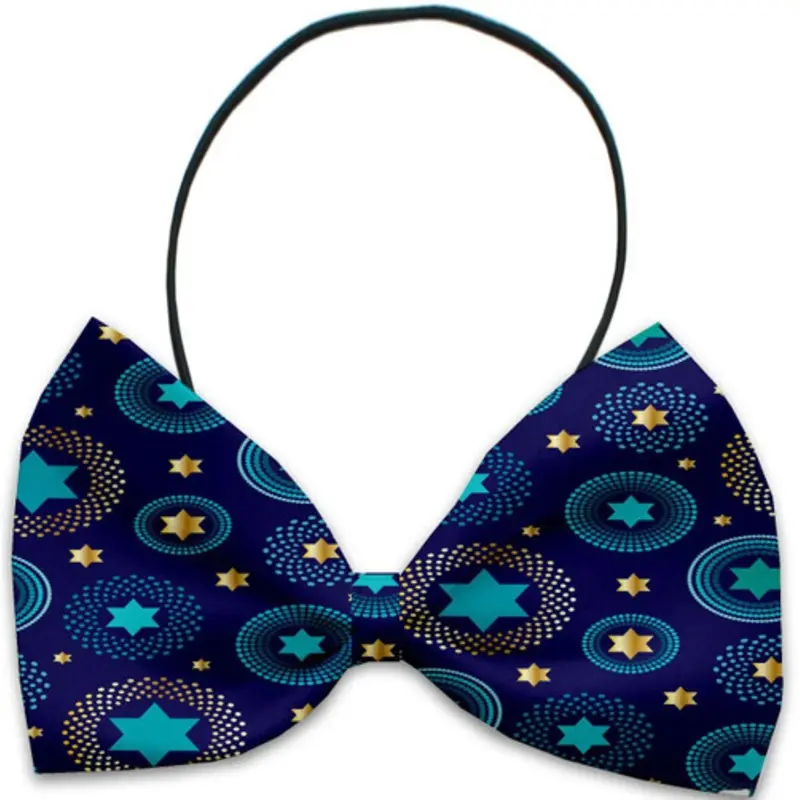Blue Star of David Pet Dog Bow Tie Elastic - Necks 10 - 19 inches
