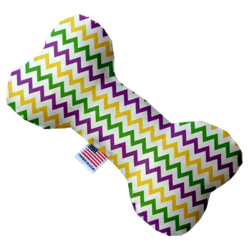 Bone Dog Toy - Mardi Gras Chevron, 3 Sizes 6" Plush
