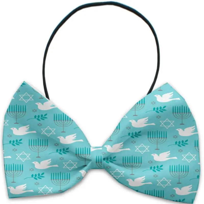 Peace and Hanukkah Pet Dog Bow Tie Elastic - Necks 10 - 19 inches