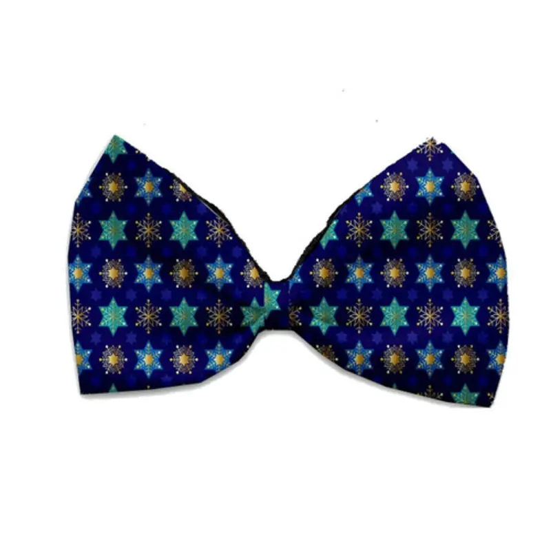 Star Of David And Snowflakes Pet Bow Tie Elastic - Necks 10 - 19 inches