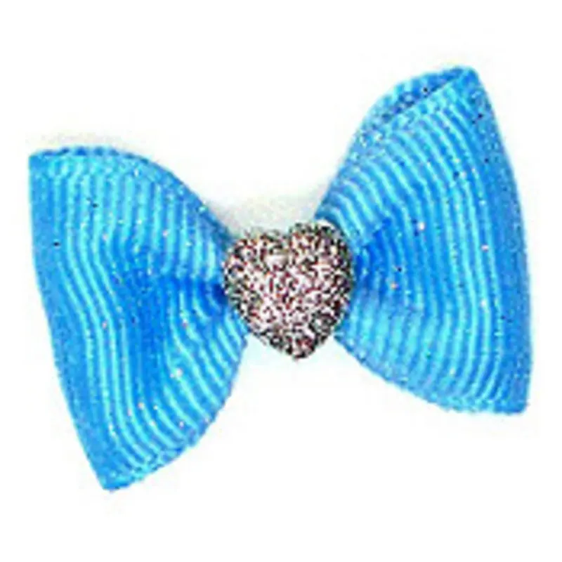 Valentine Sugars Dog Hair Bow Barrette - Blue Alligator Clip
