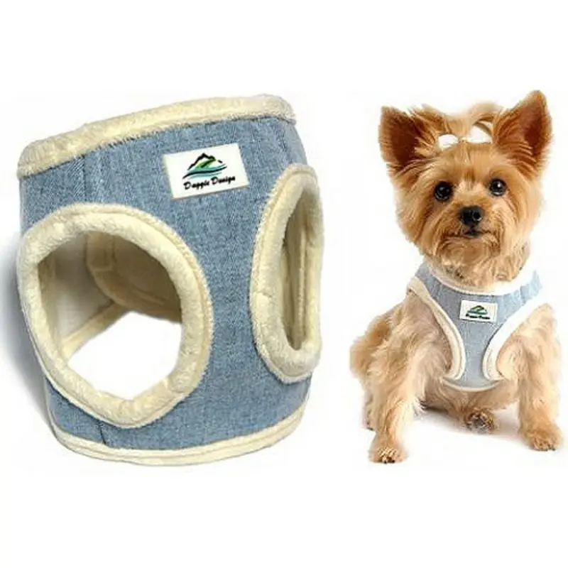 American River Washed Blue Jean & Cream Minky Choke Free Dog Harness Large