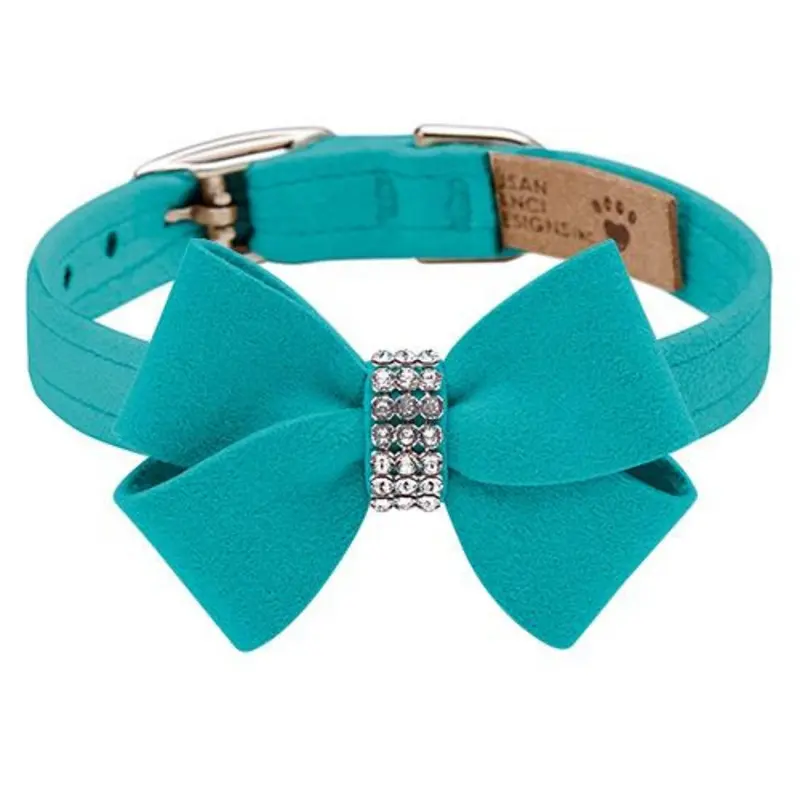 Custom - Bimini Blue Nouveau Bow Dog Collar - Add Giltmore or Stardust Teacup   5 -6.5" neck