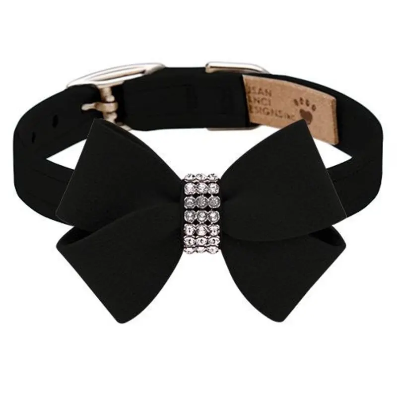 Custom - Black Nouveau Bow Dog Collar - Add Giltmore or Stardust Teacup   5 -6.5" neck