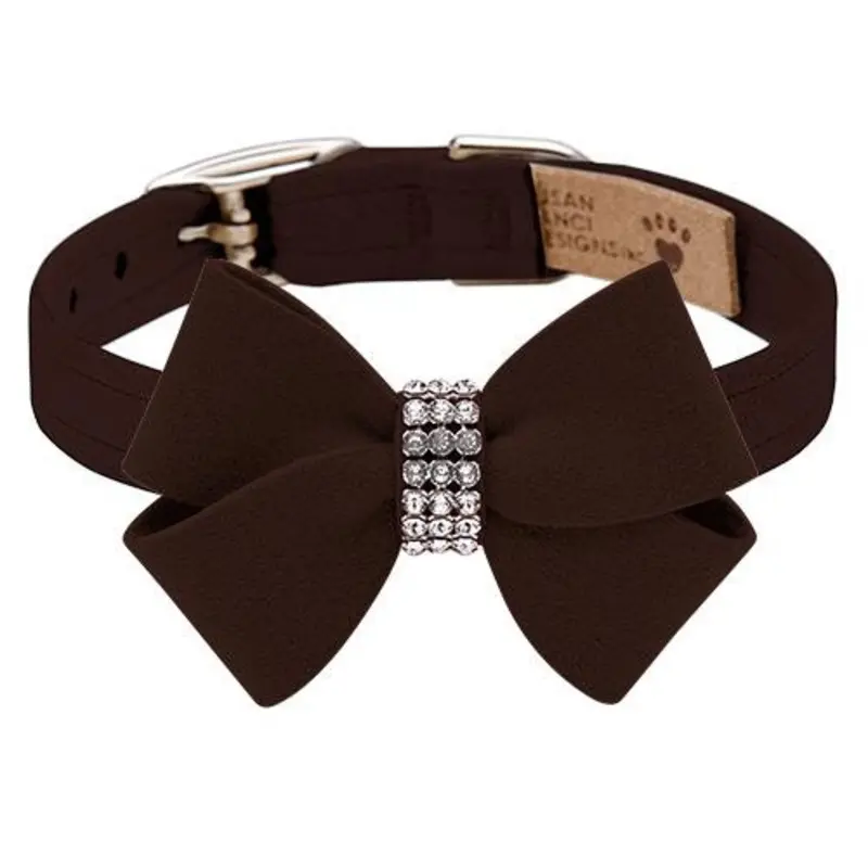 Custom - Chocolate Nouveau Bow Dog Collar - Add Giltmore or Stardust Teacup   5 -6.5" neck