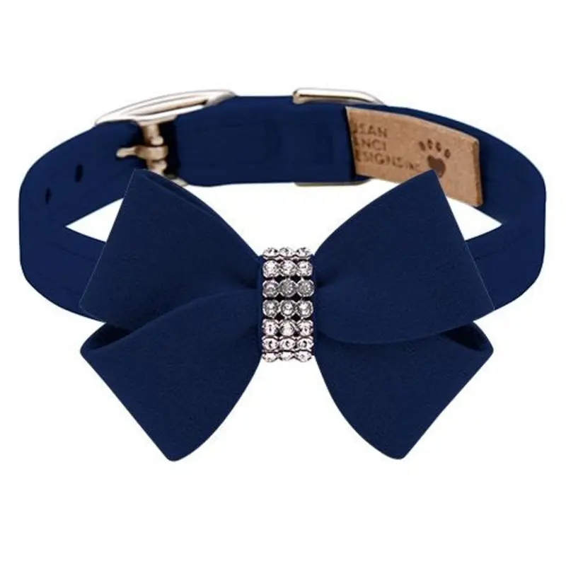Custom - Indigo Nouveau Bow Dog Collar - Add Giltmore or Stardust Teacup   5 -6.5" neck