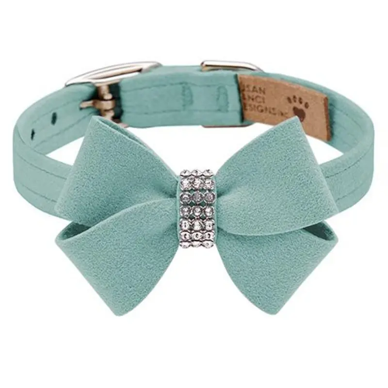 Custom - Mint Nouveau Bow Dog Collar - Add Giltmore or Stardust Teacup   5 -6.5" neck