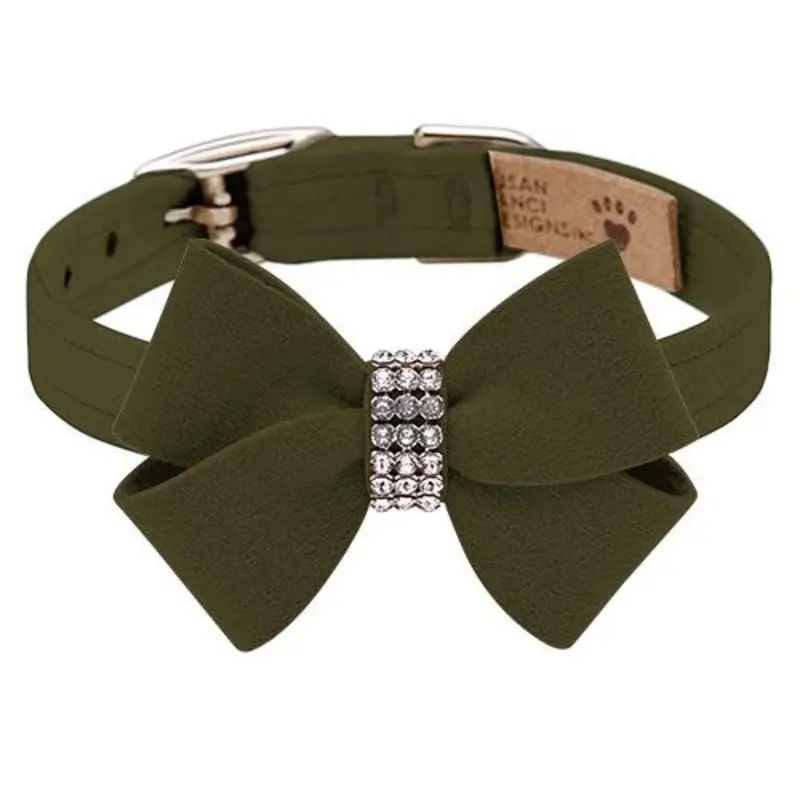 Custom - Olive Nouveau Bow Dog Collar - Add Giltmore or Stardust Teacup   5 -6.5" neck
