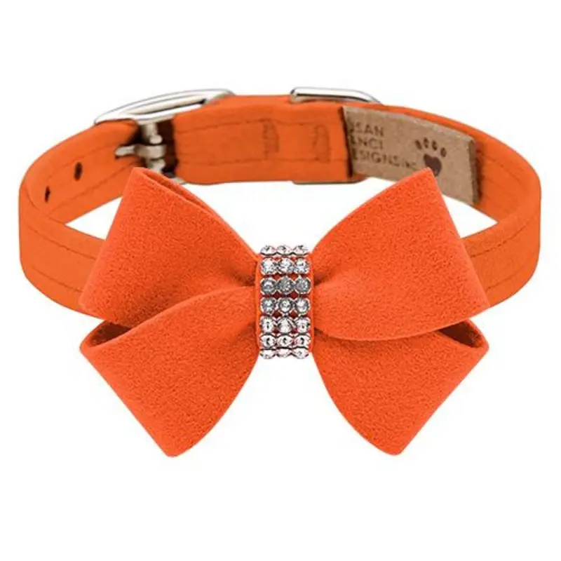 Custom - Orange Nouveau Bow Dog Collar - Add Giltmore or Stardust Teacup   5 -6.5" neck