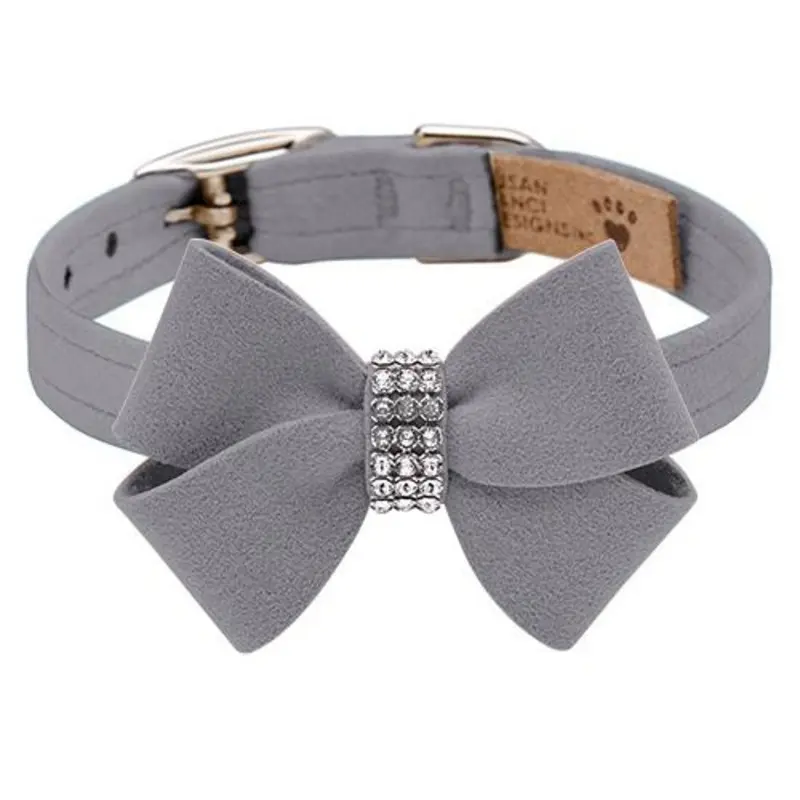 Custom - Platinum Nouveau Bow Dog Collar - Add Giltmore or Stardust Teacup   5 -6.5" neck