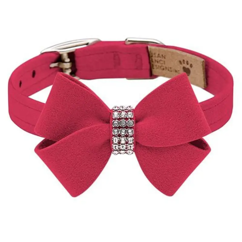 Custom - Raspberry Nouveau Bow Dog Collar - Add Giltmore or Stardust Teacup   5 -6.5" neck