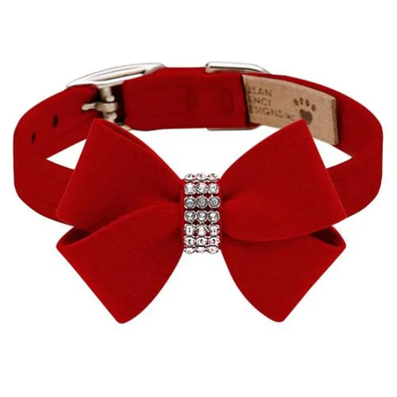 Custom - Red Nouveau Bow Dog Collar - Add Giltmore or Stardust Teacup   5 -6.5" neck