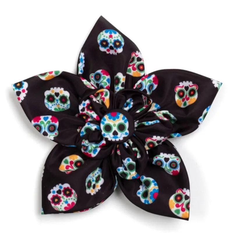 Skeletons Black Pet Dog Collar Flower Small