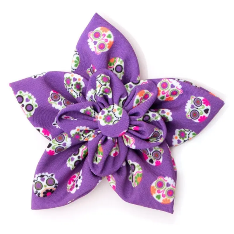 Skeletons Purple Pet Dog Collar Flower Small