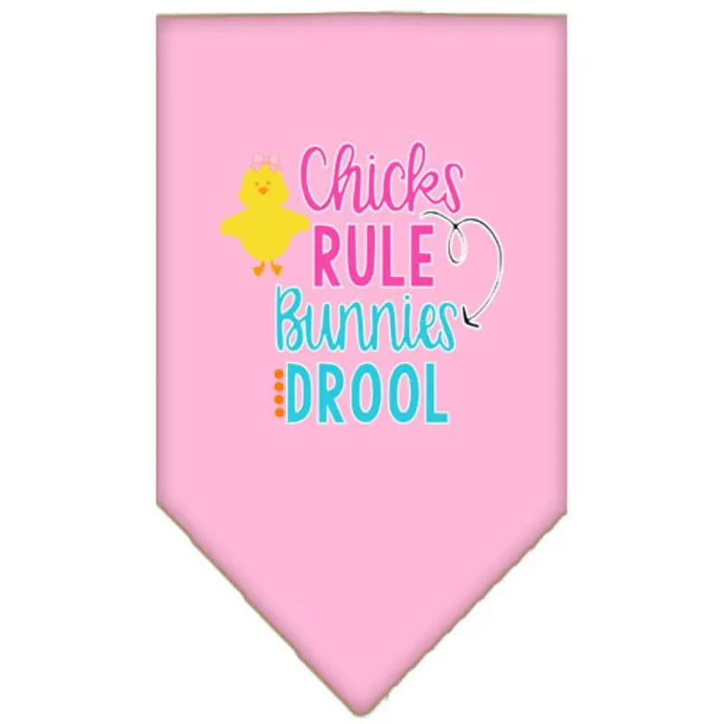 Chicks Rule Bunnies Drool Tie-on Pet Dog Bandana Small  - 14" x 14" square