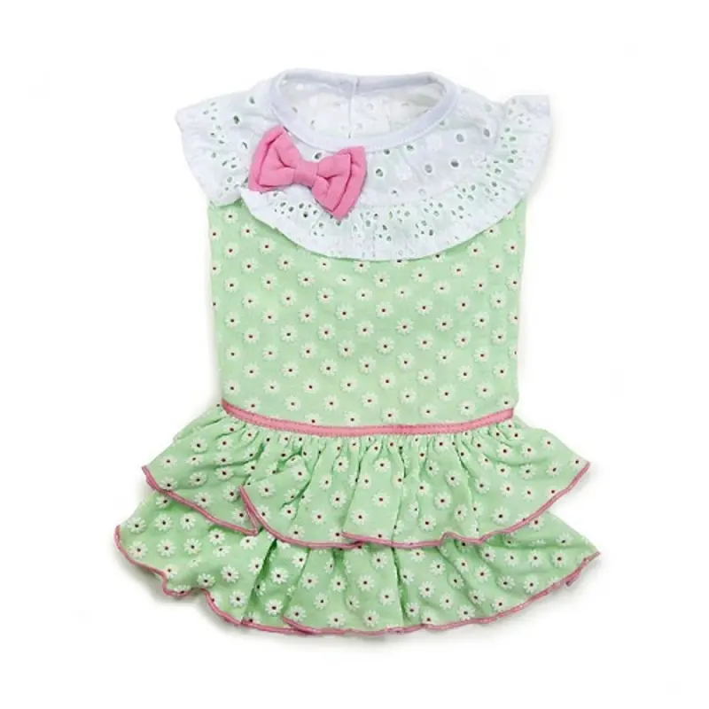 Green Little Flower Dog Dress XS