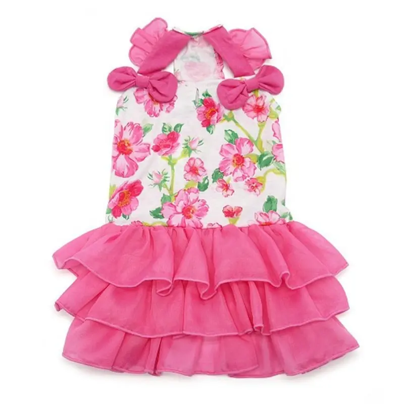 Pink Floral Flounce Dog Dress XS