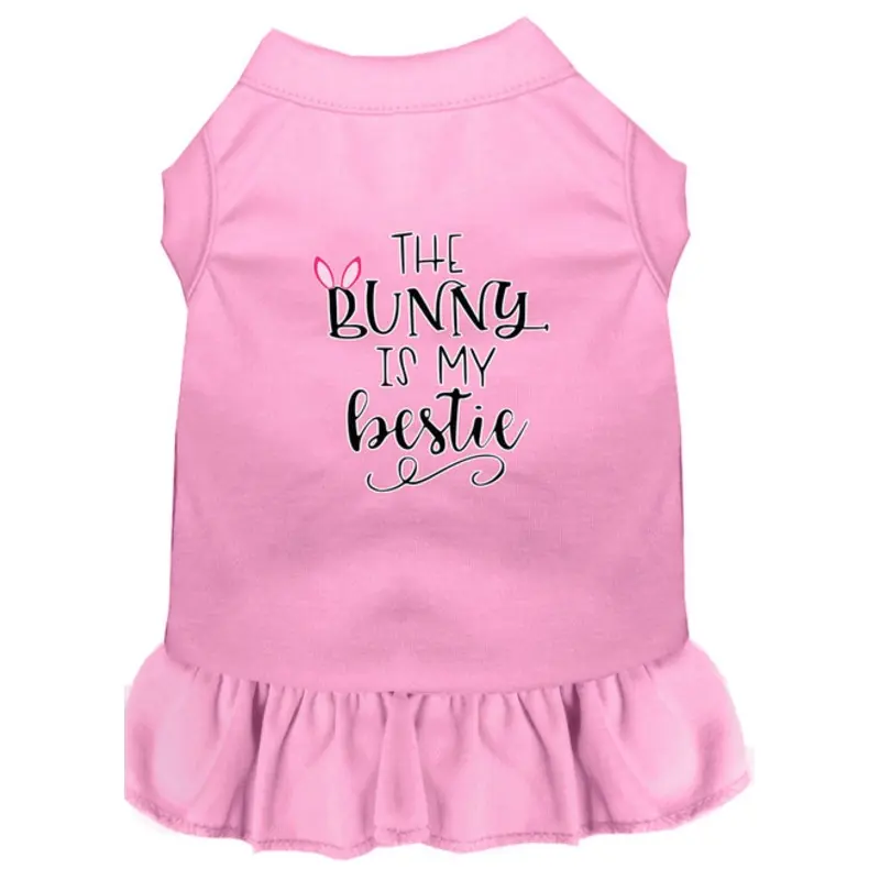 The Bunny is My Bestie Drool Screen Print Dog Dress -10 Colors