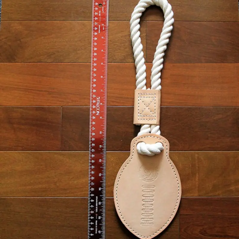 Natural Cotton Rope & Leather Tug Toy - Football One Size