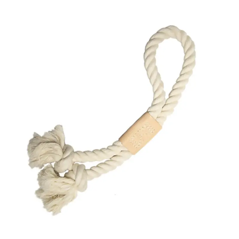 Natural Cotton Rope & Leather Tug Toy - Knot One Size