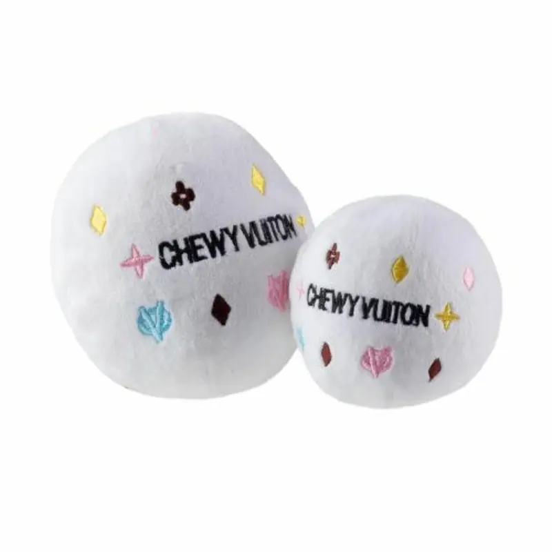 White Chewy Vuiton Ball Plush Dog Toy Small