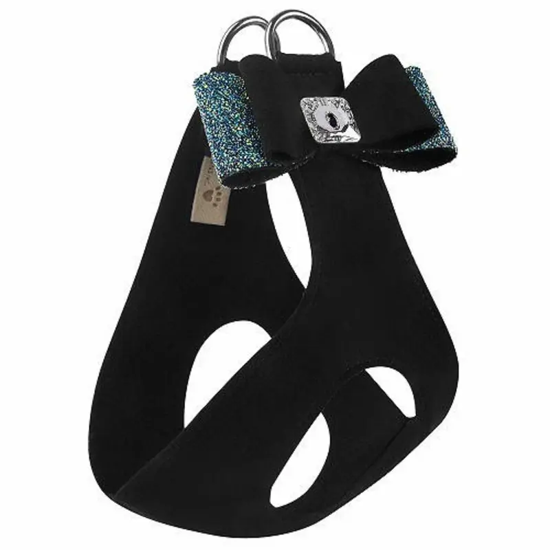 Black Aurora Borealis Crystal Stellar Big Bow Dog Step In Harness