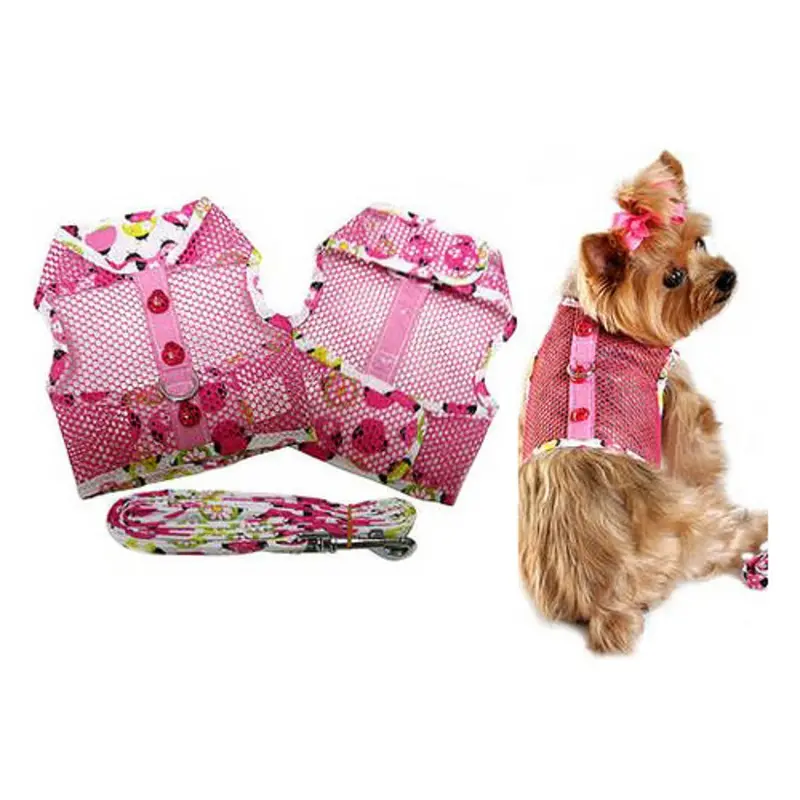Lady Bug Pink Cool Mesh Netted Dog Harness & Leash Large