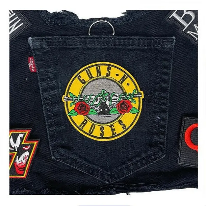 Rocker Dog Distressed Black Denim Harness - Guns & Roses