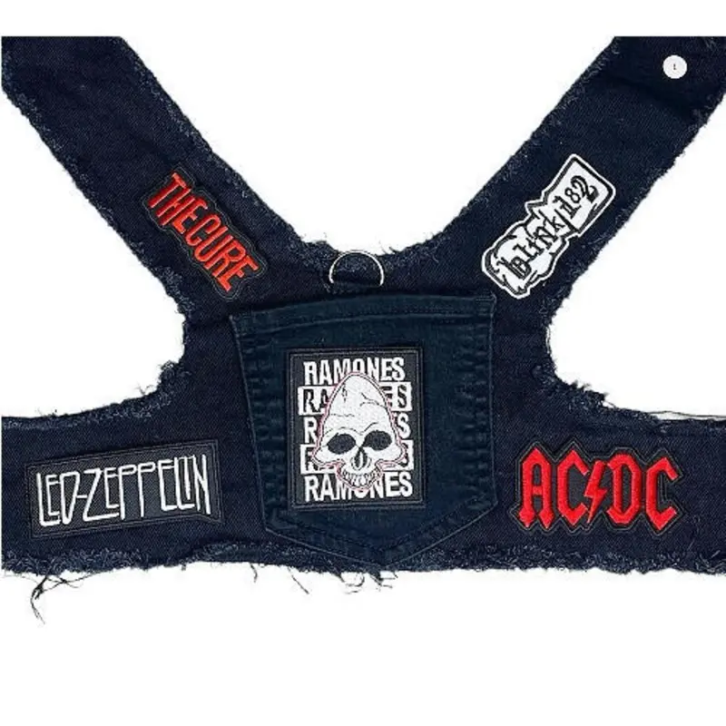 Rocker Dog Distressed Black Denim Harness - Ramones
