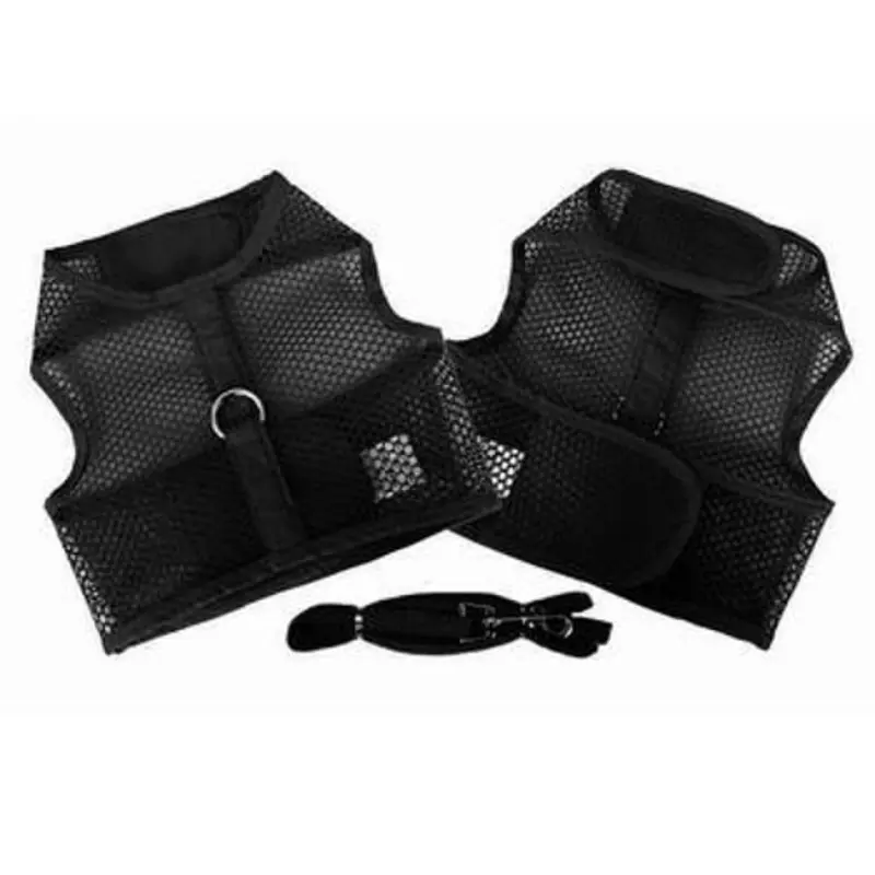 Solid Black Cool Mesh Netted Dog Harness & Leash Small
