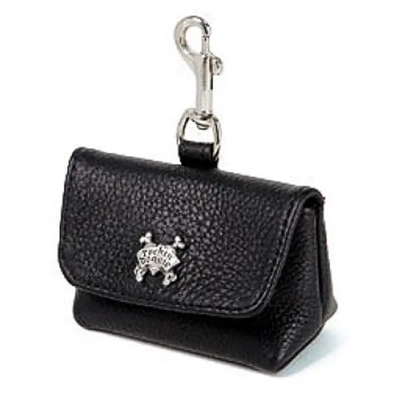 Black Leather Leash Accessory Poop Bag Holder One Size