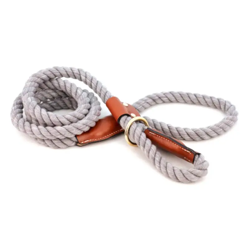 Cotton Rope Slip Leash with Leather Accents - Gray One Size