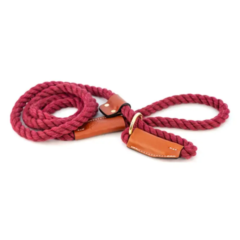 Cotton Rope Slip Leash with Leather Accents - Maroon One Size