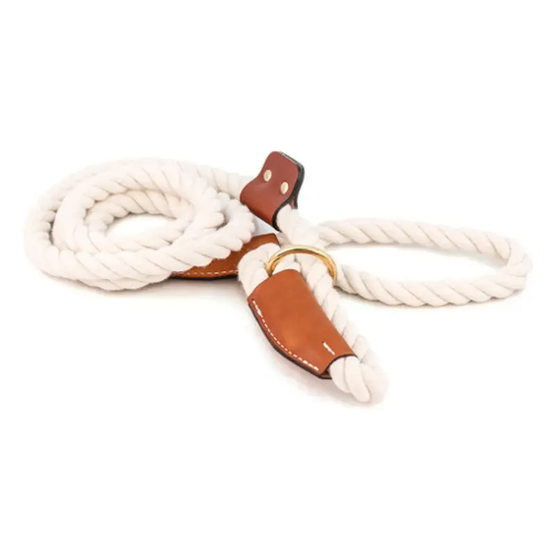 Cotton Rope Slip Leash with Leather Accents - White One Size