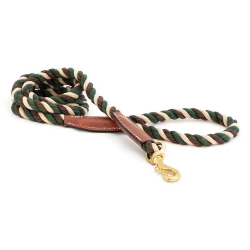 Cotton Rope Leash with Leather Accents - Camo - Snap Small  - 3/8" X 72"
