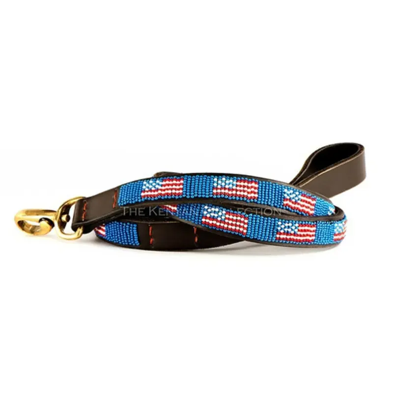 American Flag African Beaded Dog Leash Yes Please, 4 ft x 1/2