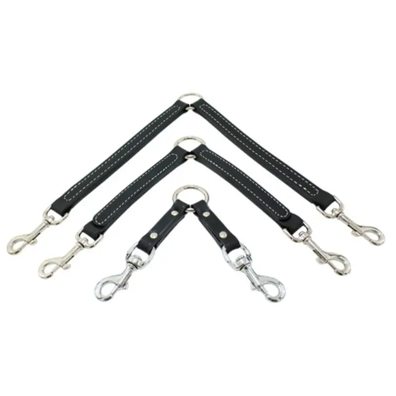 Black Leather Couplers for Walking 2 Dogs 5/8 x 12 Long