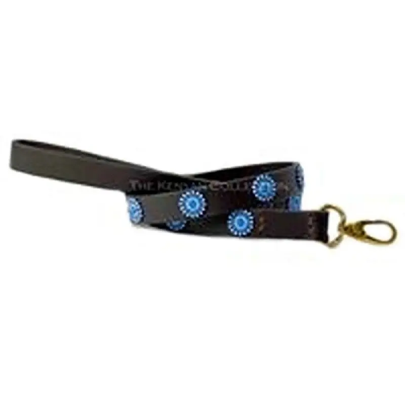 Blue/Brown Circles African Beaded Dog Leash Yes Please, 4 ft x 1/2