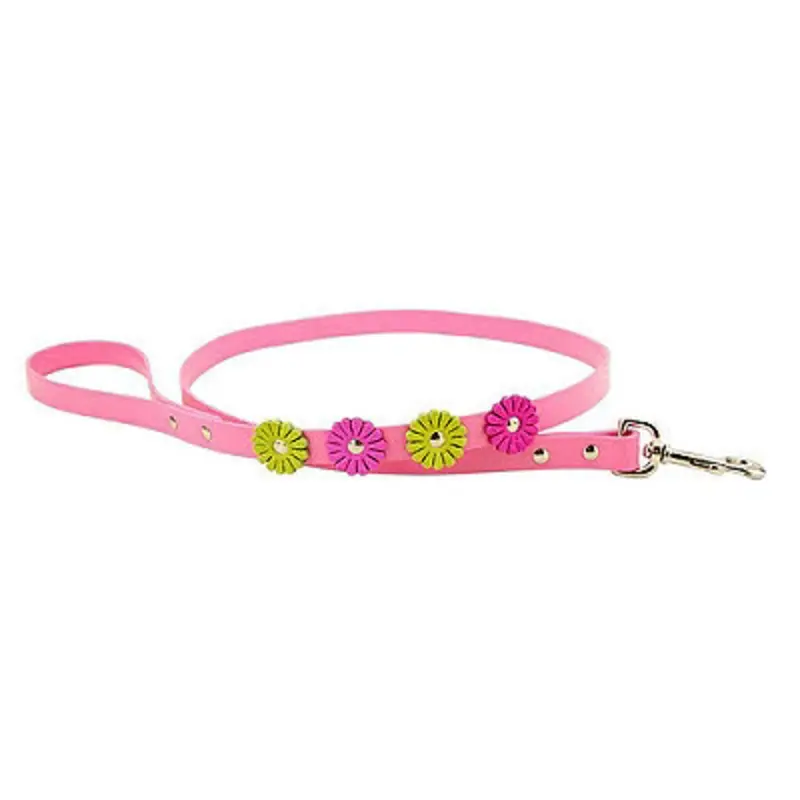 Pink Flower Leather Dog Leash